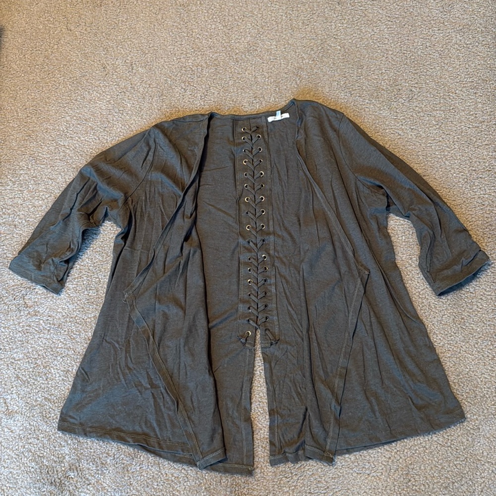 Green Open Cardigan with Lace-up back